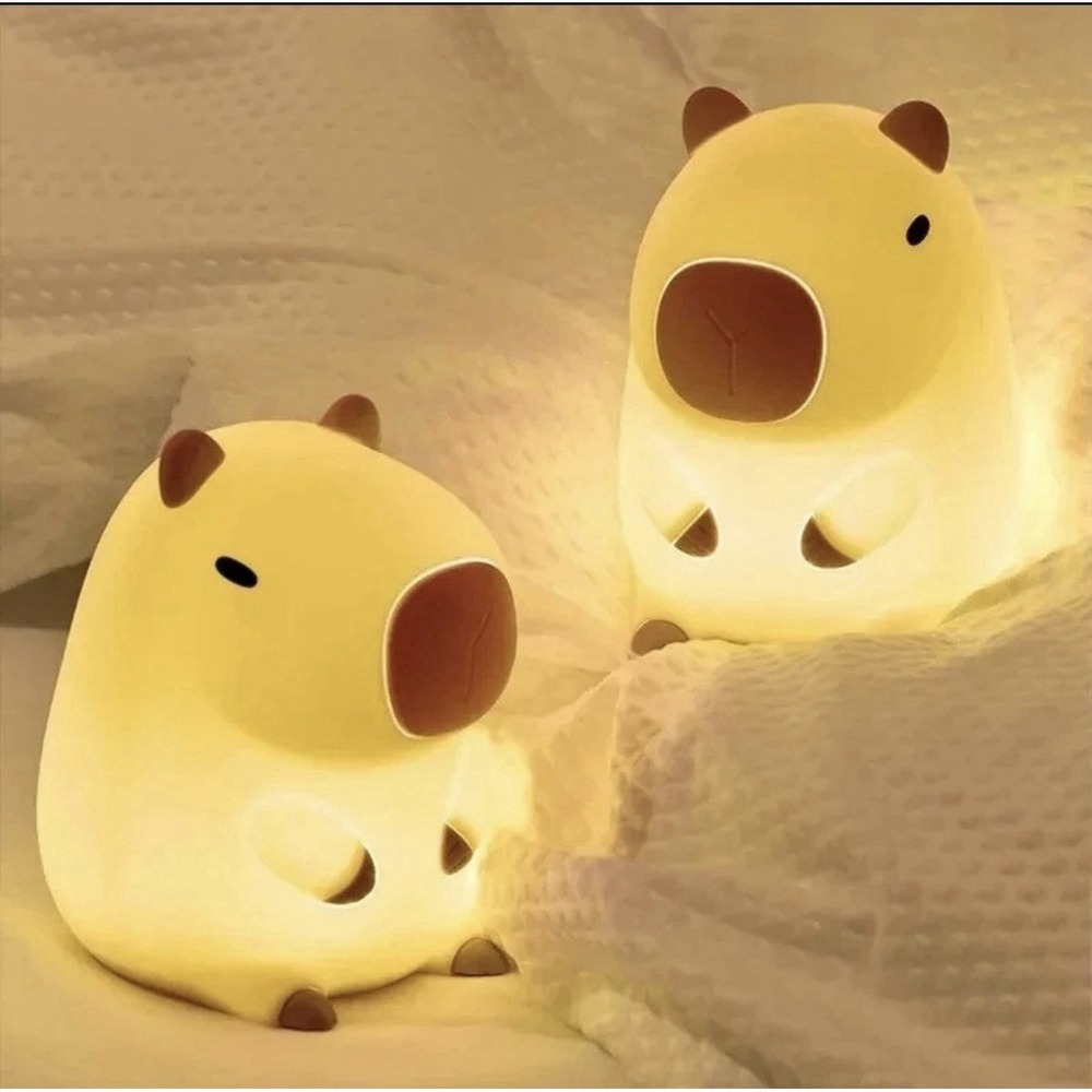 2 Capybara Touch Night Lights Silicone Squishy LED Nursery Lamps USB Charge